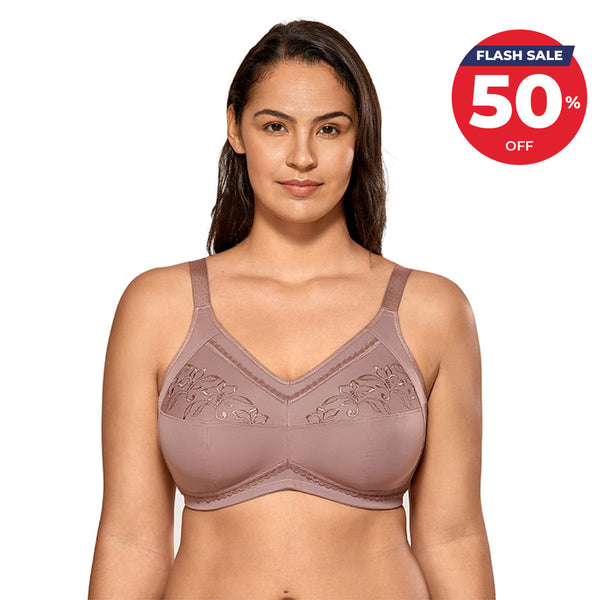 Embroidered Wirefree Cotton Bra - with Mastectomy Pocket!