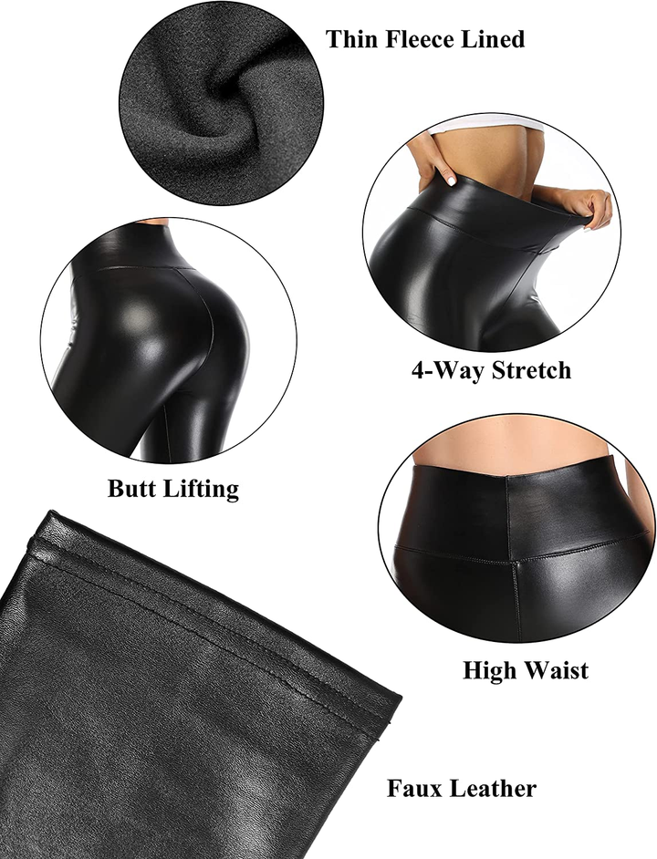 Women'S Faux Leather Leggings High Waisted Pleather Pants Sexy Stretchy Tights